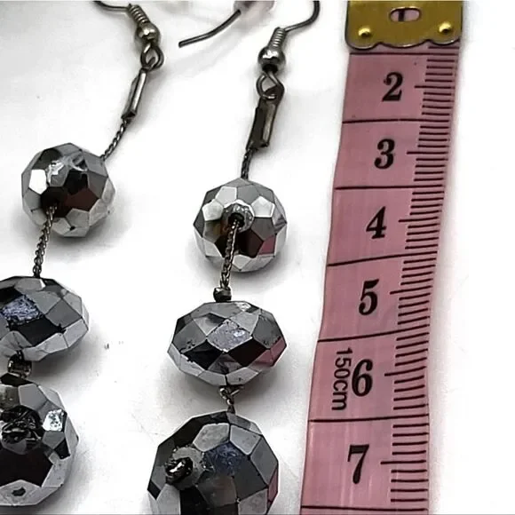 "5/$25" Metallic Silver Disco Ball Dangle Earrings - Picture 4 of 7